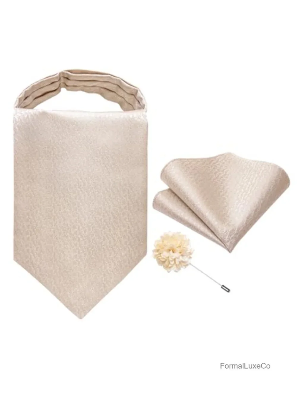 Men's Silk Ascot Tie Set with Pocket Square & Lapel Pin